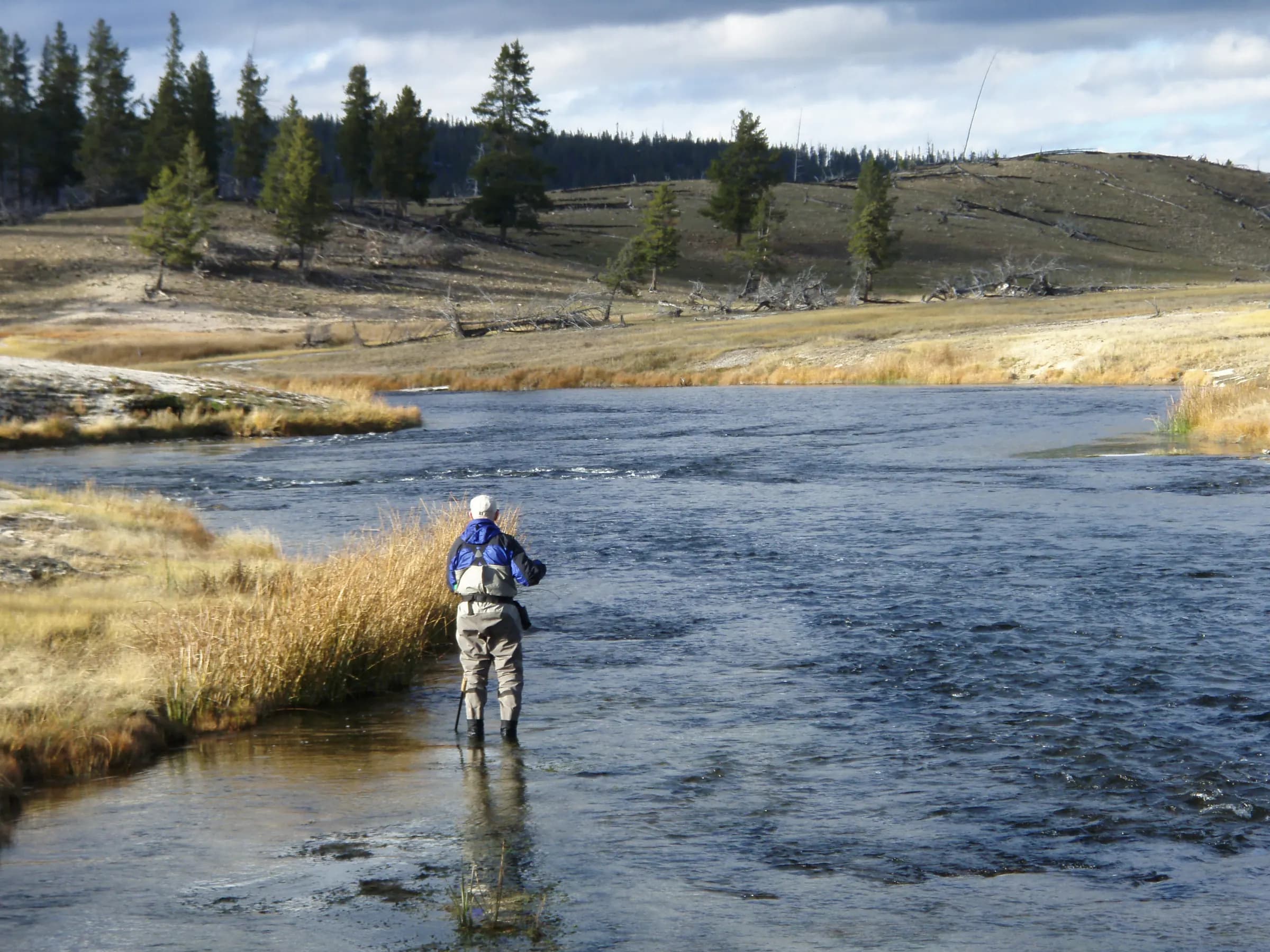An angler fly fishing the Firehole River in Yellowstone National Park