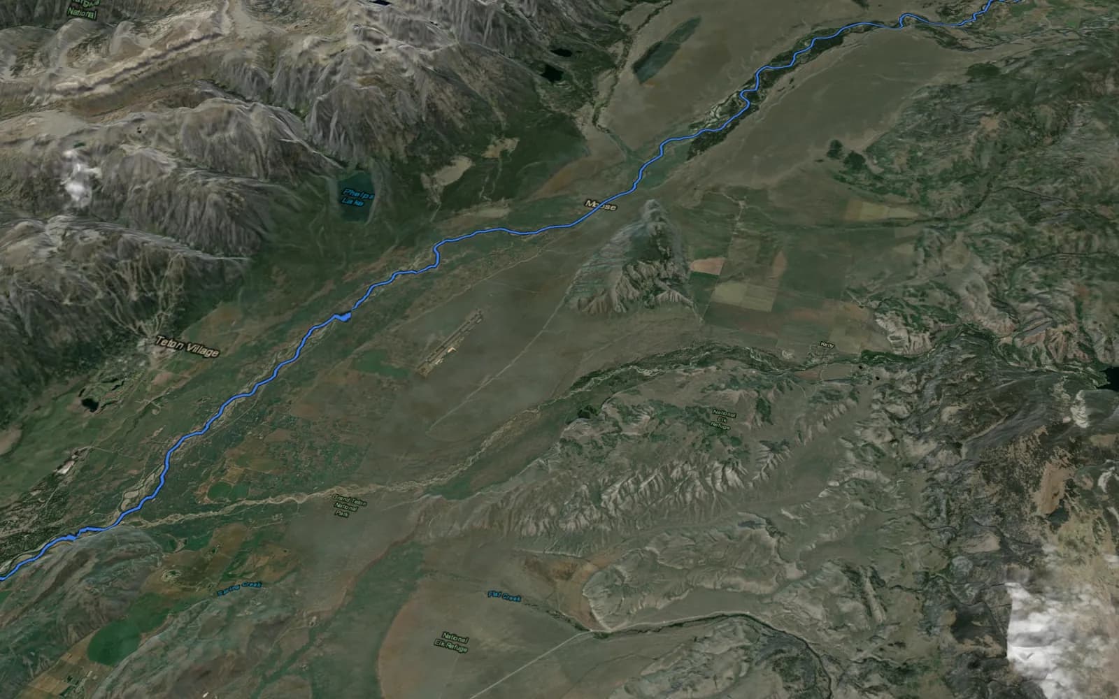 Sunomi's 3D map of the Snake River below the Tetons, with the mapped river corridor